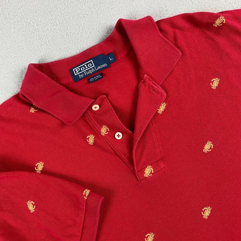 VTG Y2K Polo Ralph Lauren mens shirt L Short Sleeve Crab AOP Print 2000s PRL